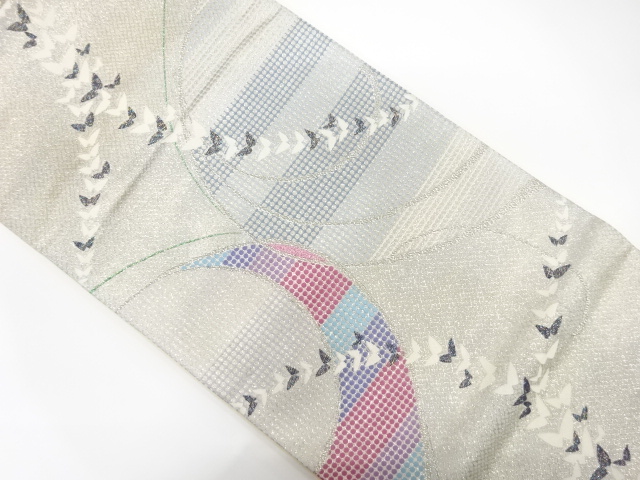 流水に蝶模様織り出し　袋帯